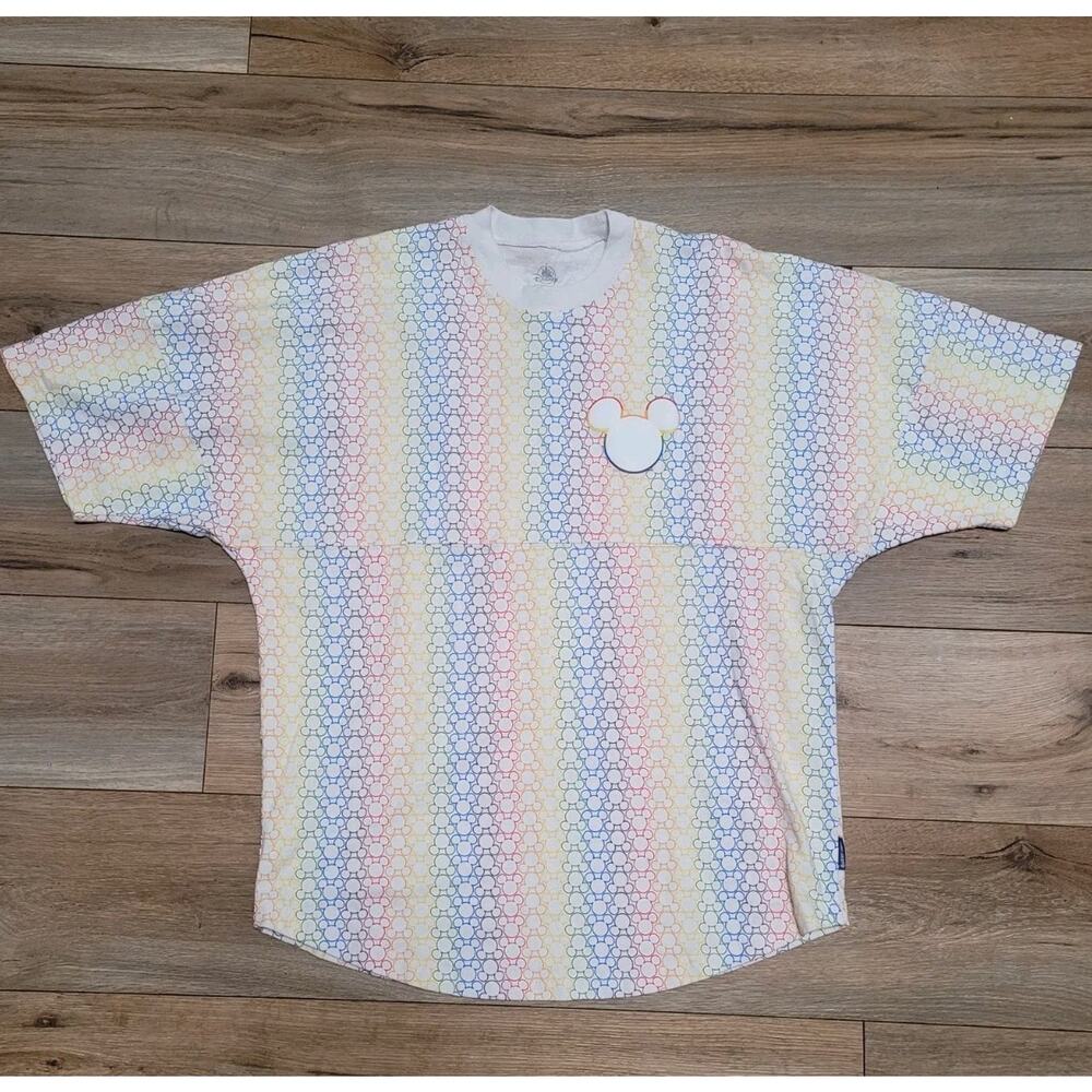 Disney Spirit Jersey Short Sleeve Mickey Spell Out Rainbow Print Size M